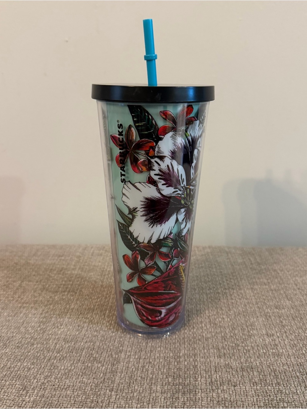 STARBUCKS Tropical Floral HAWAII TUMBLER 24oz Venti Cold Cup Flowers STRAW